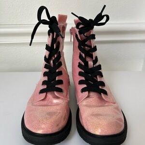 Thereabouts Memory Foam Pink Metallic Glitter Moto Combat Boots, Girls Size 4